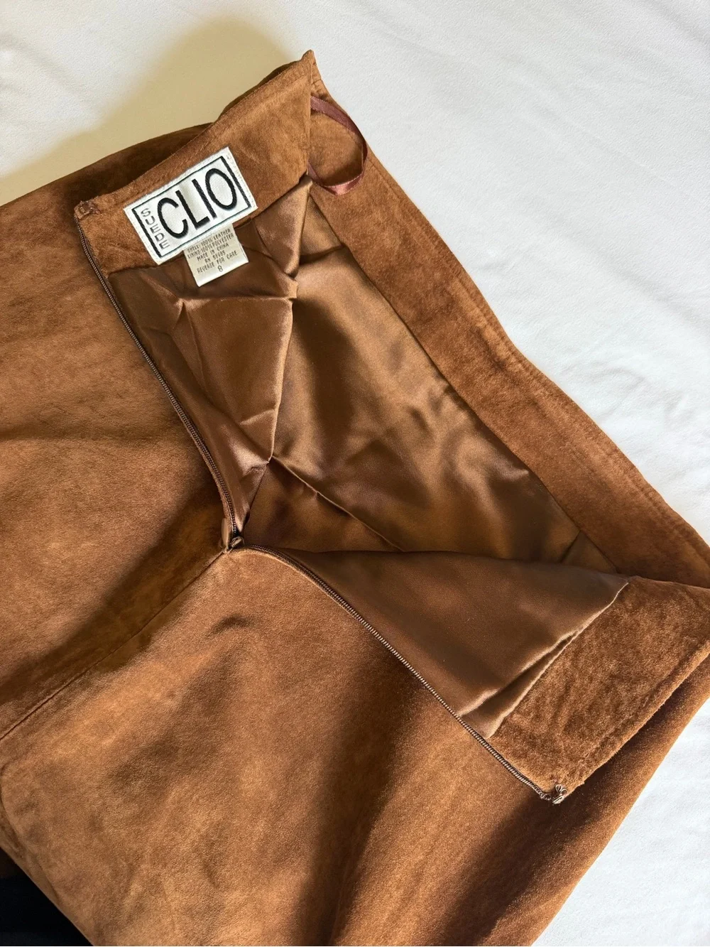 Vintage Clio 100% Leather Suede Western Camel Brown A-Line Midi Skirt - Picture 9 of 14